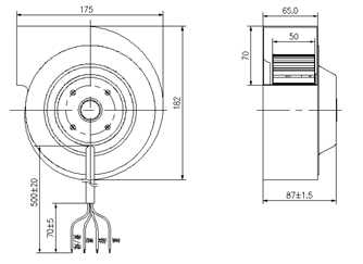 單進風前傾式蝸殼麻豆直播免费版YWFF133外形尺寸圖