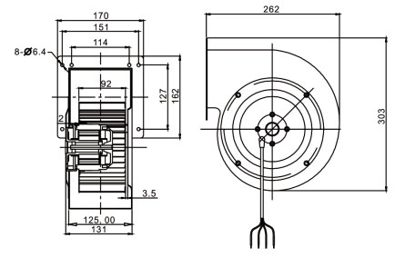 單進風前傾式蝸殼麻豆直播免费版YWFF180外形尺寸圖