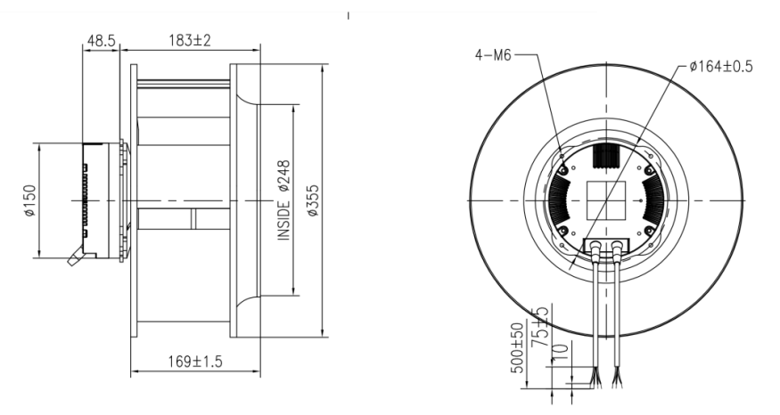 EC後傾式麻豆直播免费版355mm外形尺寸圖