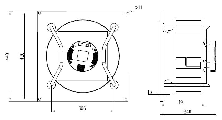 EC無蝸殼麻豆直播免费版355mm外形尺寸圖