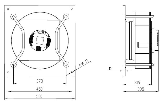 EC無蝸殼麻豆直播免费版400mm外形尺寸圖