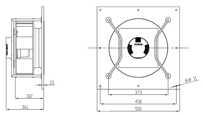 EC無蝸殼麻豆直播免费版450mm外形尺寸圖