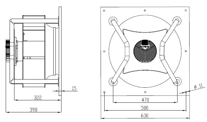 EC無蝸殼麻豆直播免费版500mm外形尺寸圖