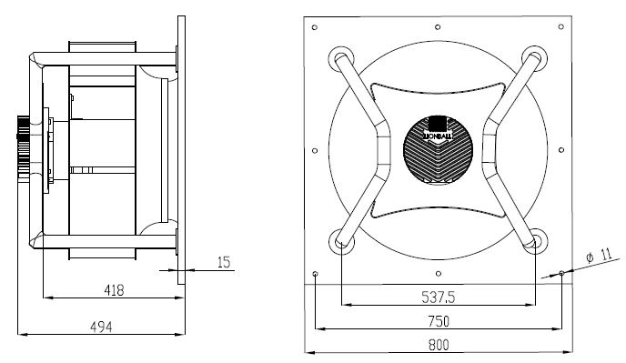 EC無蝸殼麻豆直播免费版560mm外形尺寸圖